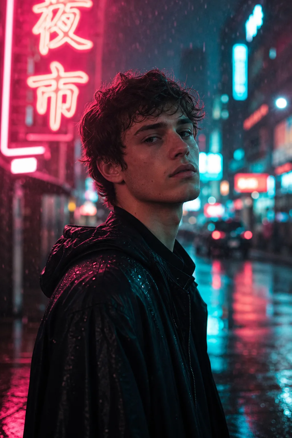 Neon-lit night portrait